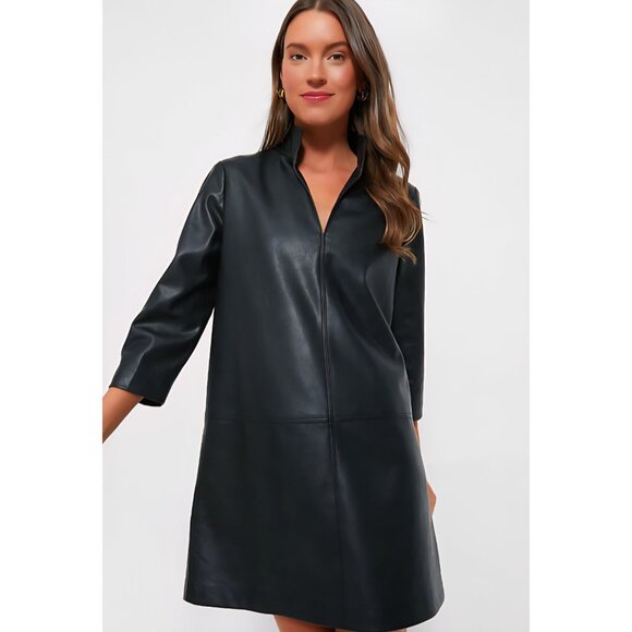 New! Tuckernuck - M - Black Leather Clifton Mini Dress - Picture 2 of 13
